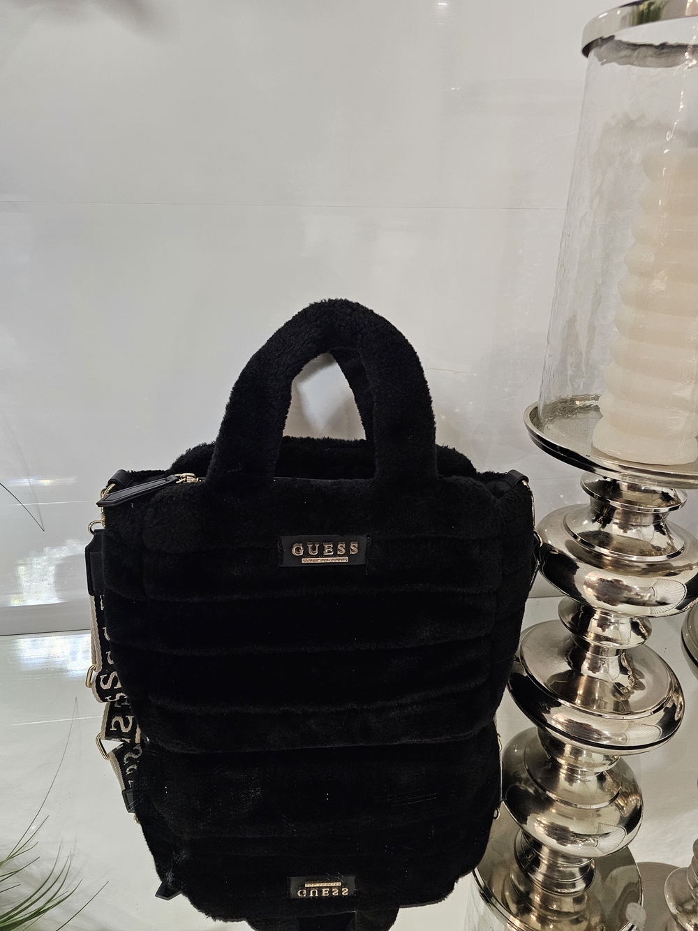 GUESS Black Plush Tote Bag